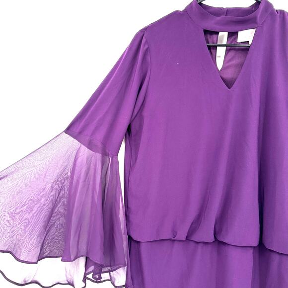 Laurie Felt Size Small Blouse Purple Bell Sleeve Tunic Loose High Neck Keyhole - Picture 3 of 5